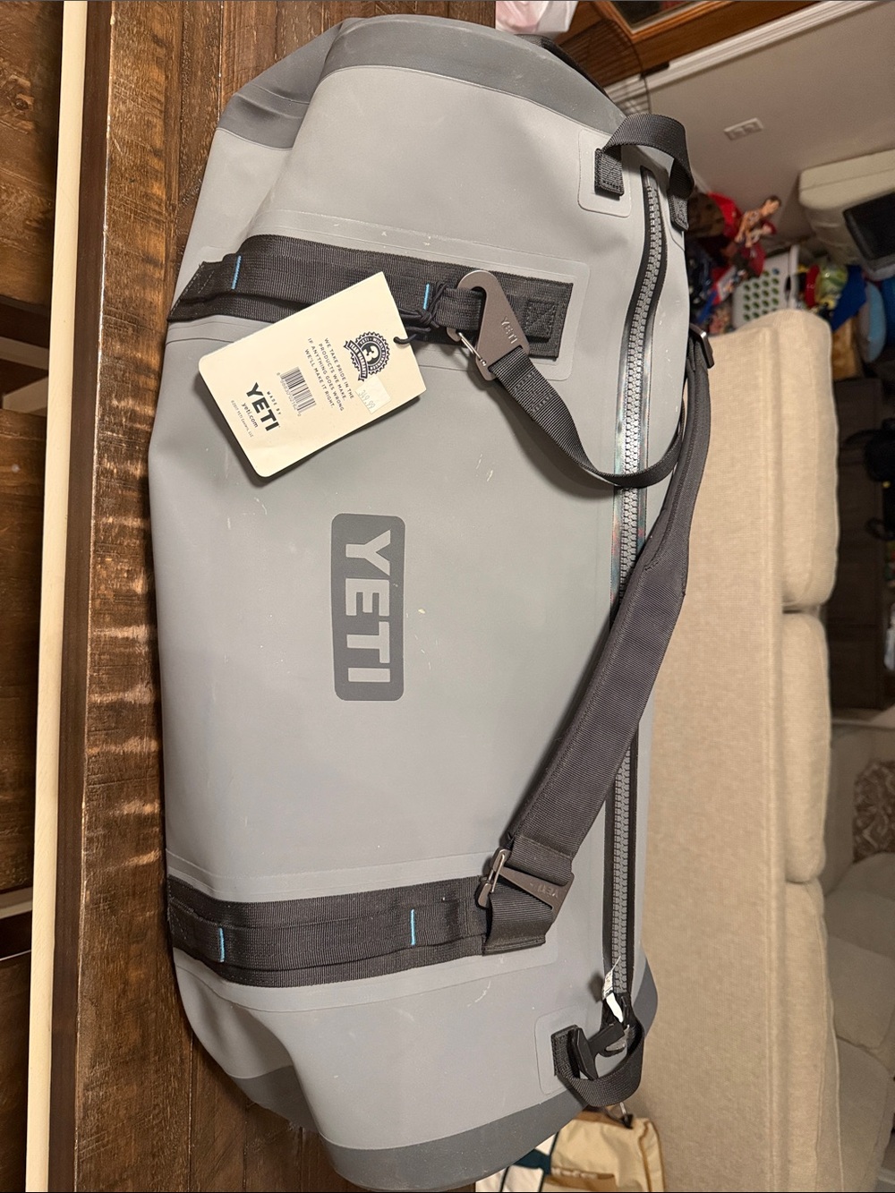 Yeti Light Gray Waterproof Dry Duffel with Adjustable Strap